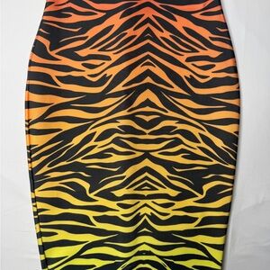 NWT WOW Couture Orange Black Tiger Zebra Ombre Bodycon Pencil Skirt S
